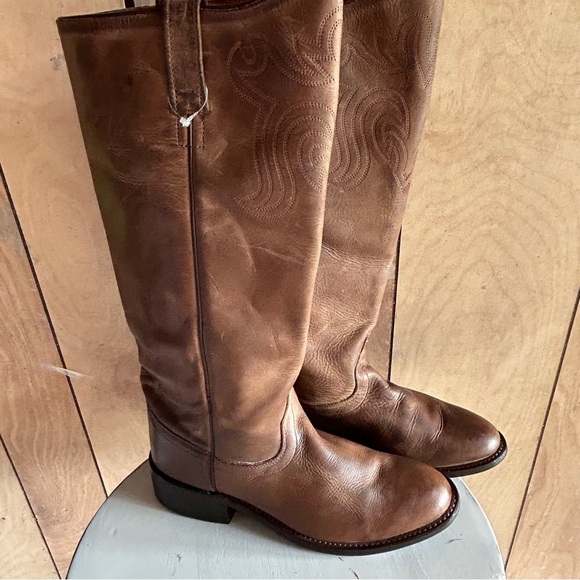 Old West Women's Riding Boot Round Toe Womans Brown  Lb1624 sz 6.5 - Picture 2 of 14
